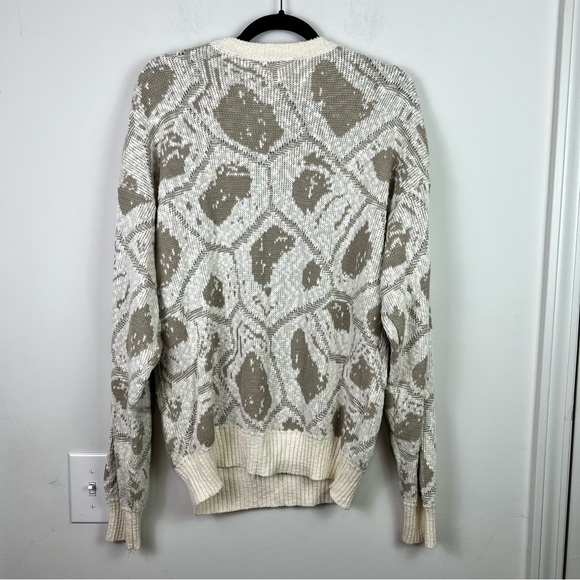 Beau Champ Vintage men's cream and brown abstract winter sweater size large - Picture 6 of 8